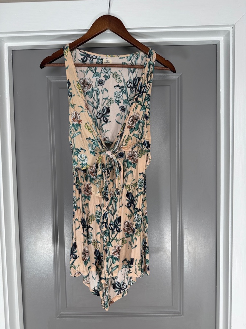 O'Neill Peach Floral Tie-Front Romper